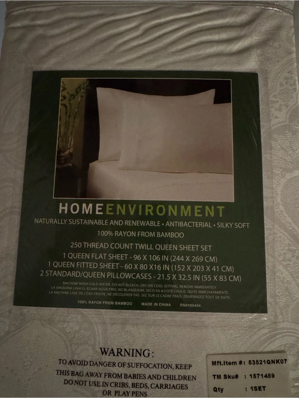 Home Environment Bamboo Rayon Queen Sheet Set - Pure White Jacquard